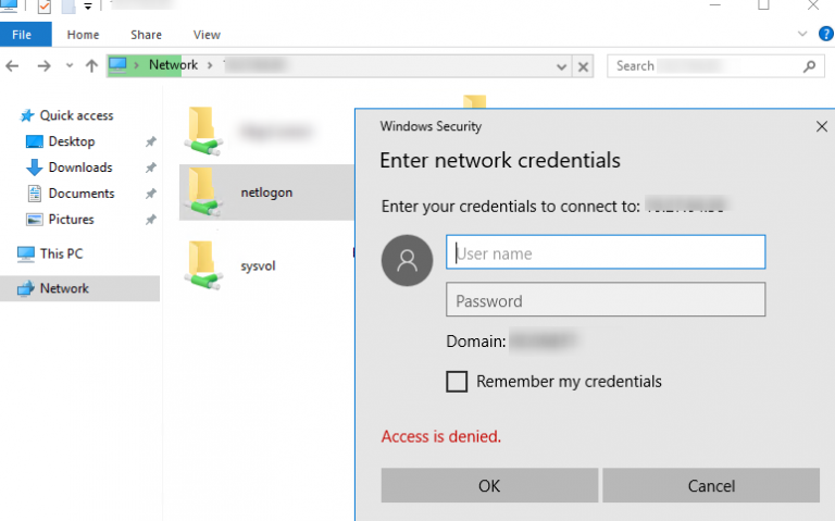 Отказано в доступе к каталогам NETLOGON и SYSVOL из Windows 10